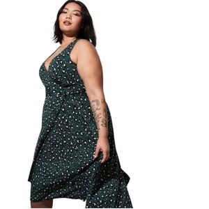 Torrid Gree and White Leopard Patterned Midi Dress